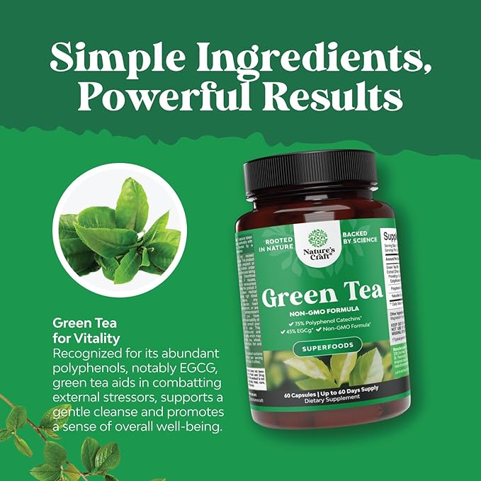 Green Tea Extract Capsules - Pure Extract - Weight Loss Pills - Burn Belly Fat - Metabolism Booster - Lose Weight Fast - for Men and Women Natural Detox Cleanse