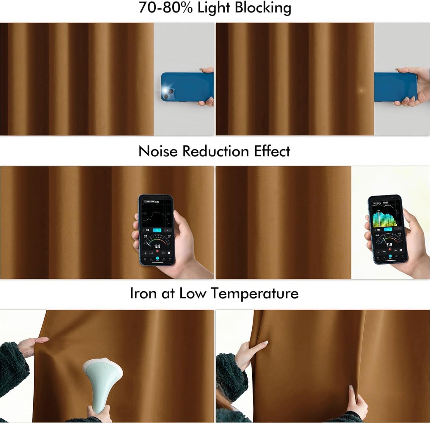 MIULEE Golden Brown Back Tab Blackout Curtains 108 Inch Long 2 Panels Set for Bedroom, Rod Pocket/Pinch Pleat Extra Long Thermal Insulated Living Room Darkening Pleated Light Blocking Drapes