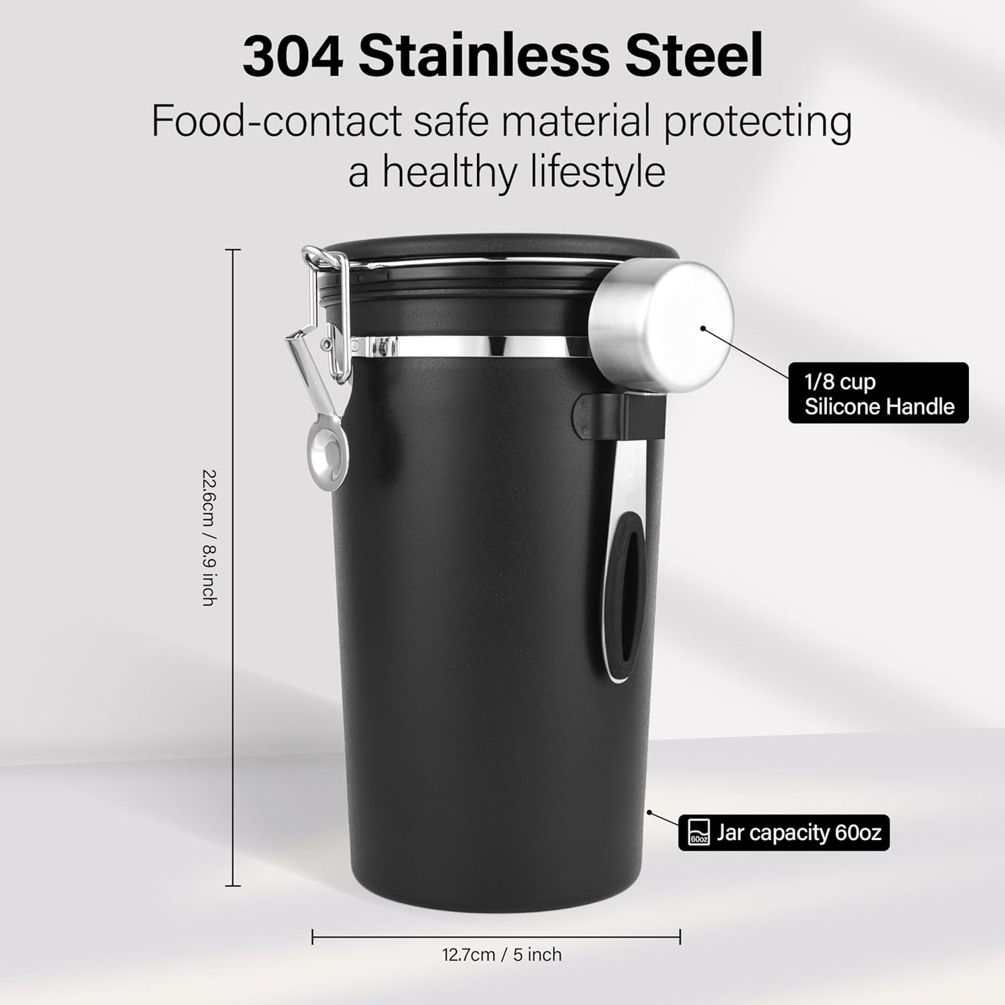 malmo Coffee Canister Set of 3, Airtight Coffee Container with Date Tracker Lid, Stainless Steel Canister for Kitchen Food Storage (Black, 180oz)