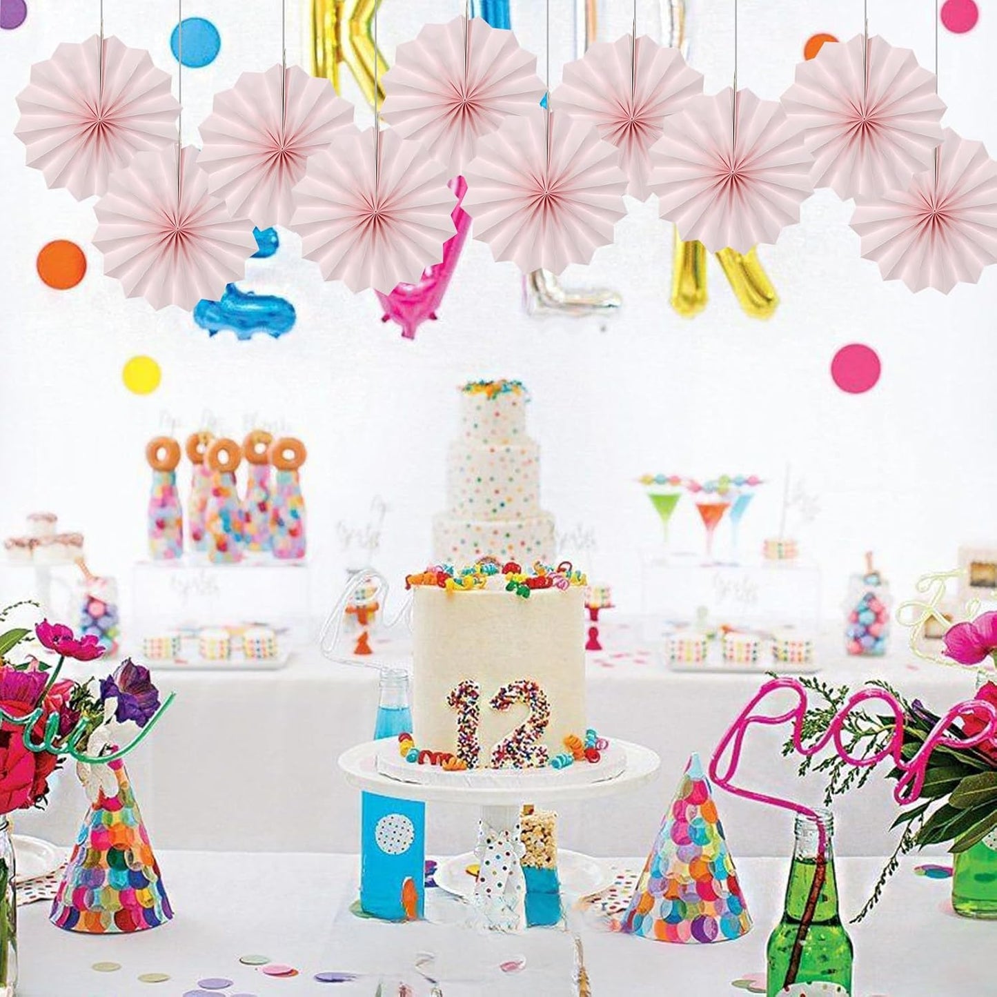 Pink Birthday Decorations,DIY Pink Paper Fans Hanging Decoration ,Party Supplies Party Fans 8in, Pink Christmas,Wedding Graduation Events Accessories 30 Color DIY Set (Baby Pink)