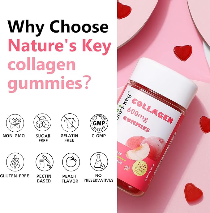 Nature's Key Collagen Gummies with Vitamins 600mg Collagen (120 Gummies, 1)
