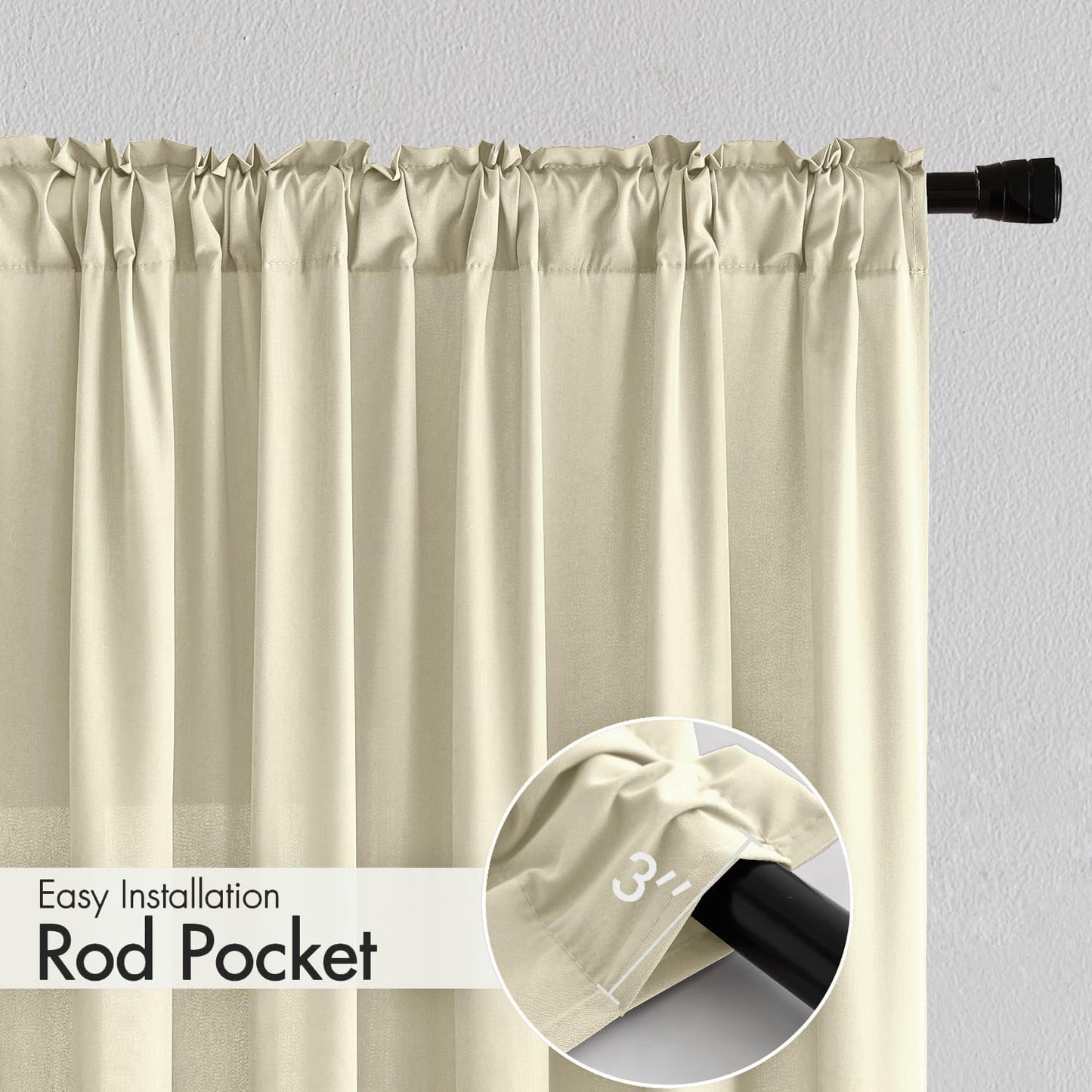 MIULEE Cream Beige Privacy Sheer Curtains That Let Light in 90 Inches Long Non-See-Through Semi Sheer Curtain Light Filtering Window Curtains Drapes for Living Room Bedroom 2 Panels Set 42 X 90