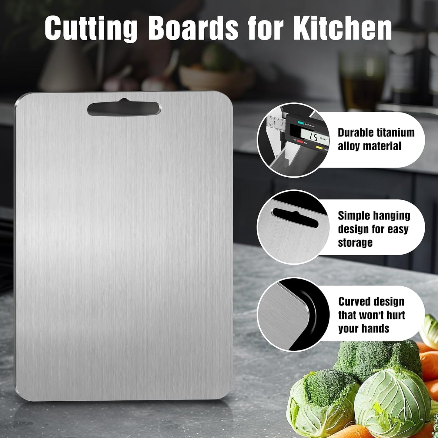 Titanium Cutting Board for Kitchen - 100% Pure Titanium Cutting Boards Non Toxic - 2025 New Upgrade Double Sided Metal Chopping Boards for Meat, Vegetables, Fruits, Dishwasher Safe (14 x 10 In)