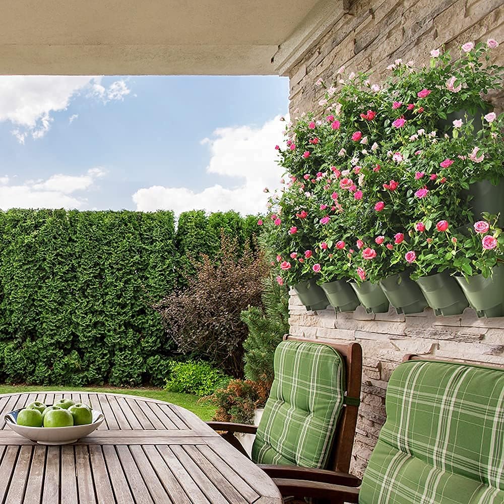 Worth Garden 36 Pockets Self Watering Vertical Planters Indoor Outdoor Living Wall Mounted - 9' Automatic Dripping Irrigation System Hose Kit Stackable Plastic Pot Herb Plants Home Balcony Decoration