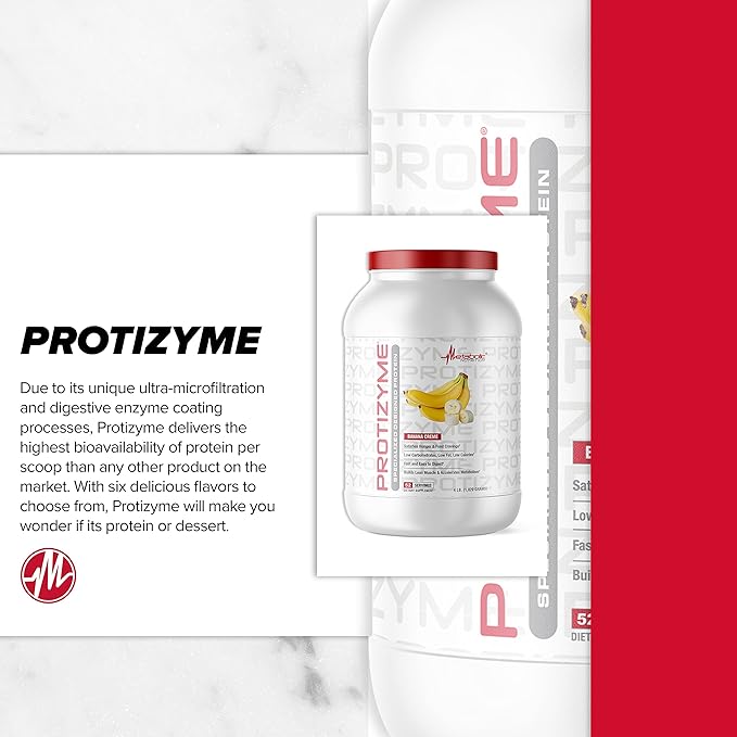 Metabolic Nutrition, Protizyme, 100% Whey Protein Powder, High Protein, Low Carb, Low Fat Whey Protein, Digestive Enzymes, 24 Essential Vitamins and Minerals, 4 Pound, 52 Servings