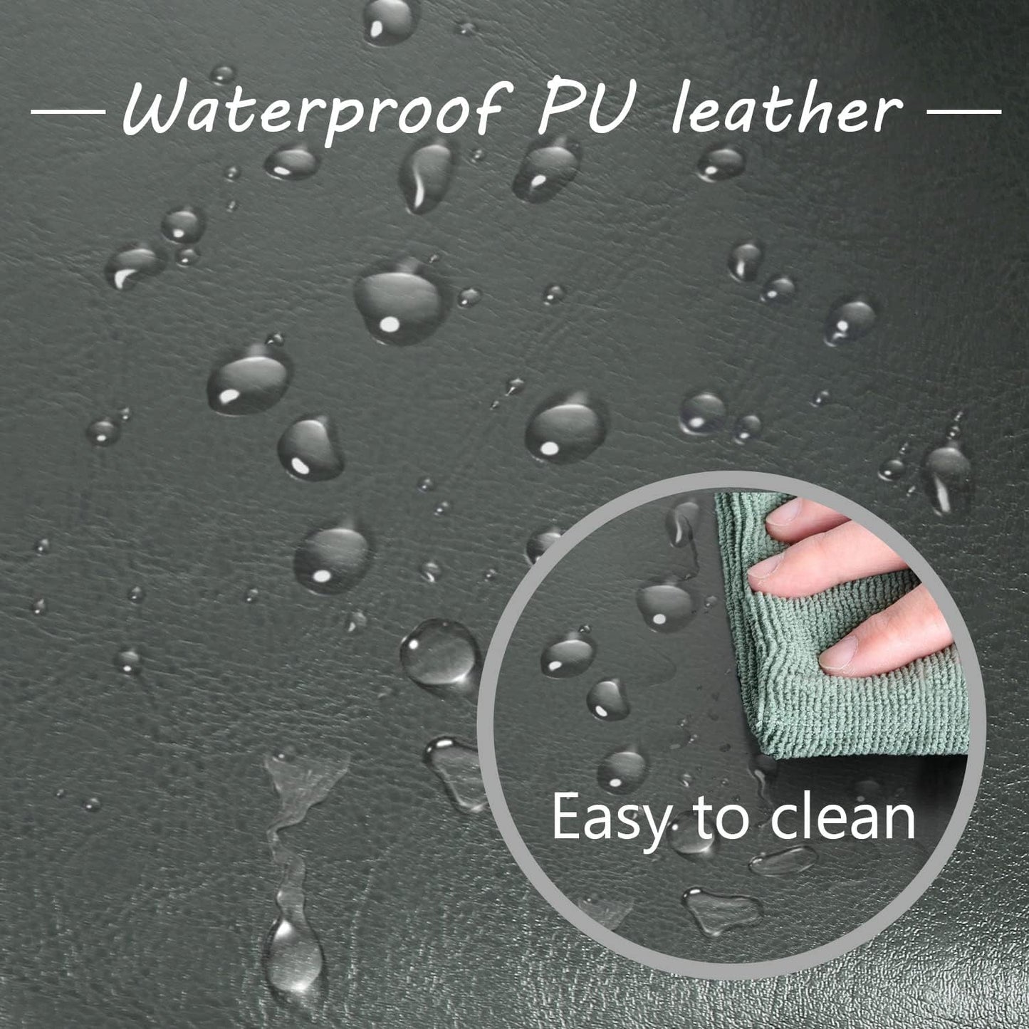 Adeco Bonded Leather Square Tufted Cubic Cube Footstool, 18" Height Storage Ottomans, with Lid, Cement Grey