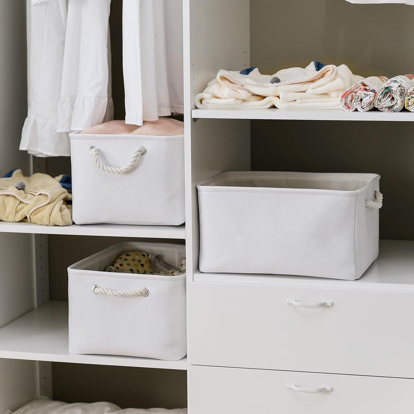 TheWarmHome Fabric Storage Bin, Large 1 Pack 15.7L*11.8W*8.3H Storage Basket for Home Storage and Organization, Shelf Basket with Cover for Living Room Bedroom Closet（White