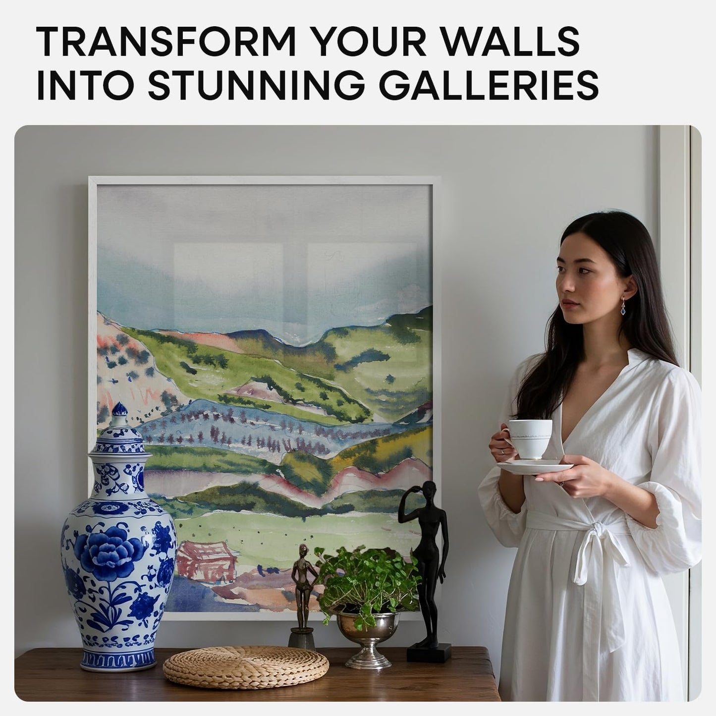 Homeforia 22x28 Poster Frame White, High End Oak 22 x 28 Wood Picture Frame with Mat 18 by 24 for Photo, 22x28 Large Wooden Frame Matted to 18x24, 28x22 Thin Frames, Tempered Glass, Wall Kit, Set of 1