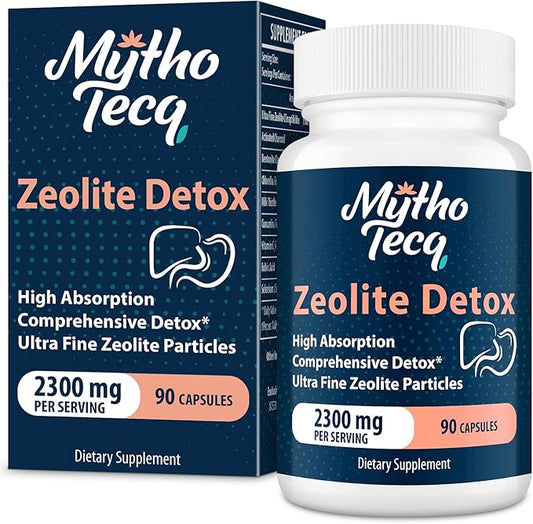2300 MG Zeolite Detox Capsules - Activated Charcoal & Bentonite Clay, Highly Absorbable Full Body Detox, Liver & Gut Detox Cleanse, Zeolite Clinoptilolite for Heavy Metal Detox （90 Capsules）