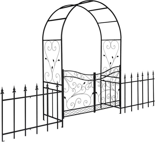 VINGLI Garden Arbor Arch, Wedding Arch Archway for Ceremony Party, Trellis for Plant Climbing, Christmas Decorations Pergola for Backyard, Lawn, Patio, Yard (Arbor with Gate and Fence)