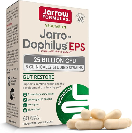 Jarrow Formulas Jarro-Dophilus EPS Gut Restore 25 Billion 8 Clinically-Studied 60 Veggie 60 Day 12 Packs