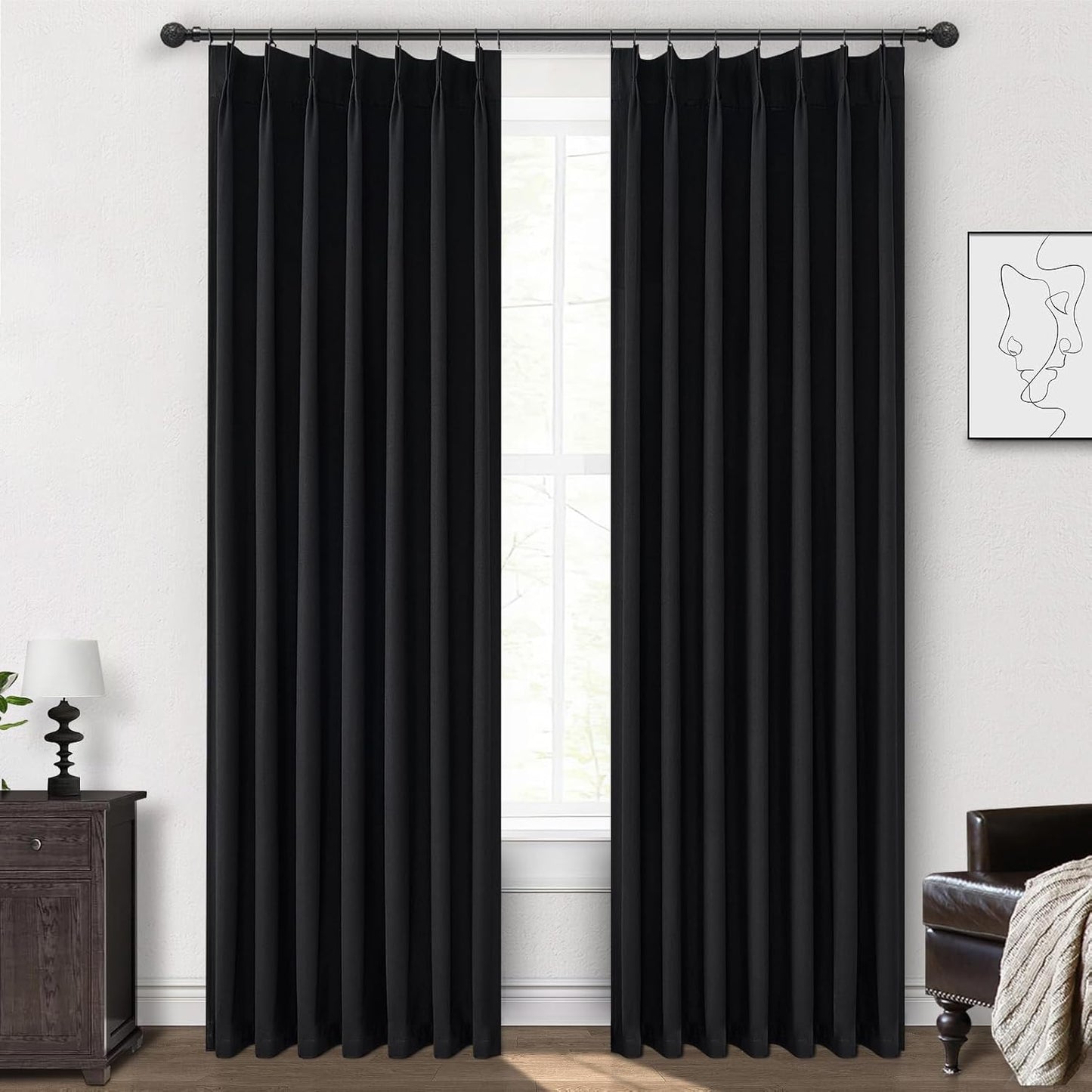 Blackout Curtains 84 Inches Long, Complete Black Out Curtains for Bedroom/Sliding Glass Door 7ft Length 2 Panels Luxury Heavy Duty Pinch Pleated Linen Window Drapes Thermal Insulated (40"x84" Hook)
