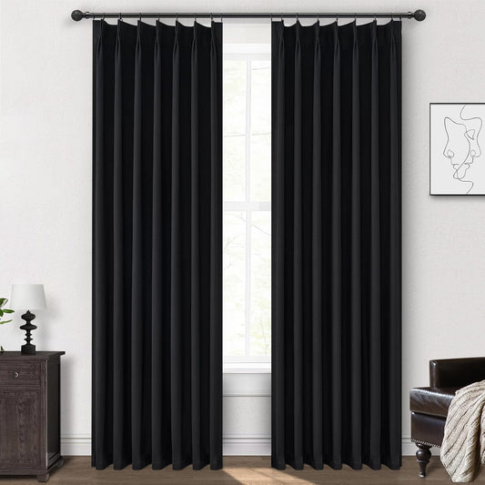 Blackout Curtains 84 Inches Long, Complete Black Out Curtains for Bedroom/Sliding Glass Door 7ft Length 2 Panels Luxury Heavy Duty Pinch Pleated Linen Window Drapes Thermal Insulated (40"x84" Hook)
