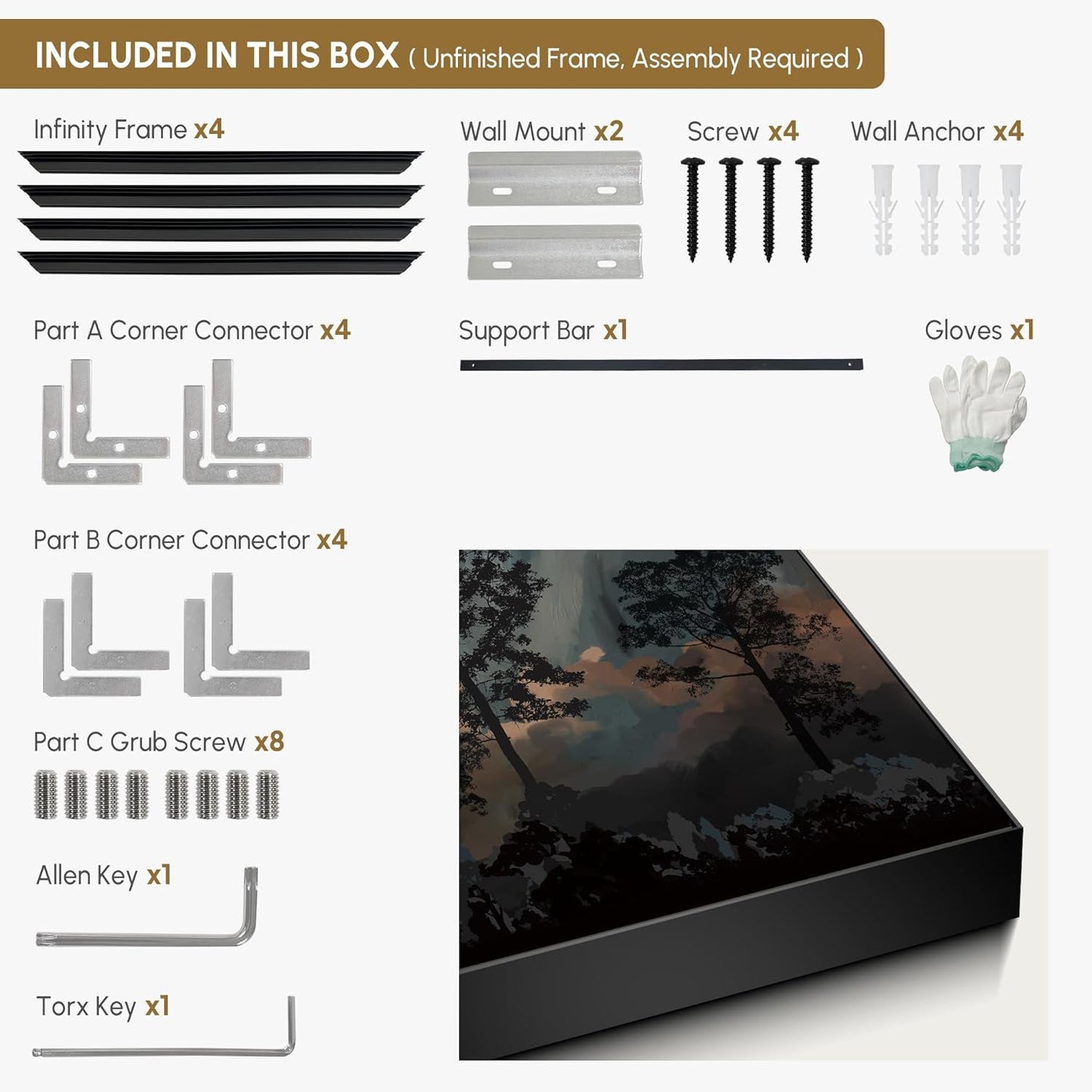 SIGNWIN 36"x72" Extra Large Framed Wall Art Silhouetted Trees at Dusk, Dramatic Forest and Cloudscape for Home Living Room Bedroom Decor (Frame Assembly Required)