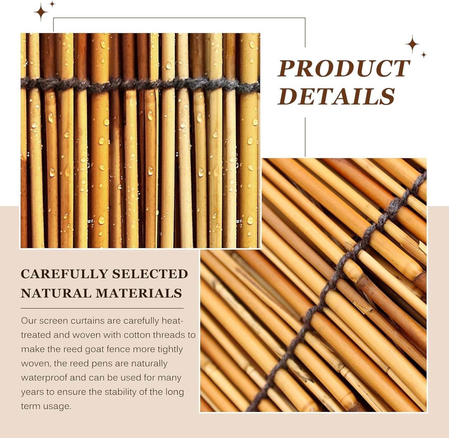 Natural Reed Fencing Rolls: Privacy Bamboo Fence 3/4/5/6ft High Roll Reed Screen, Decorative Bamboo Fencing for Outdoor Balcony Patio Garden Backyard,with Cable Zip Ties(Coffee, 5x16.4ft)