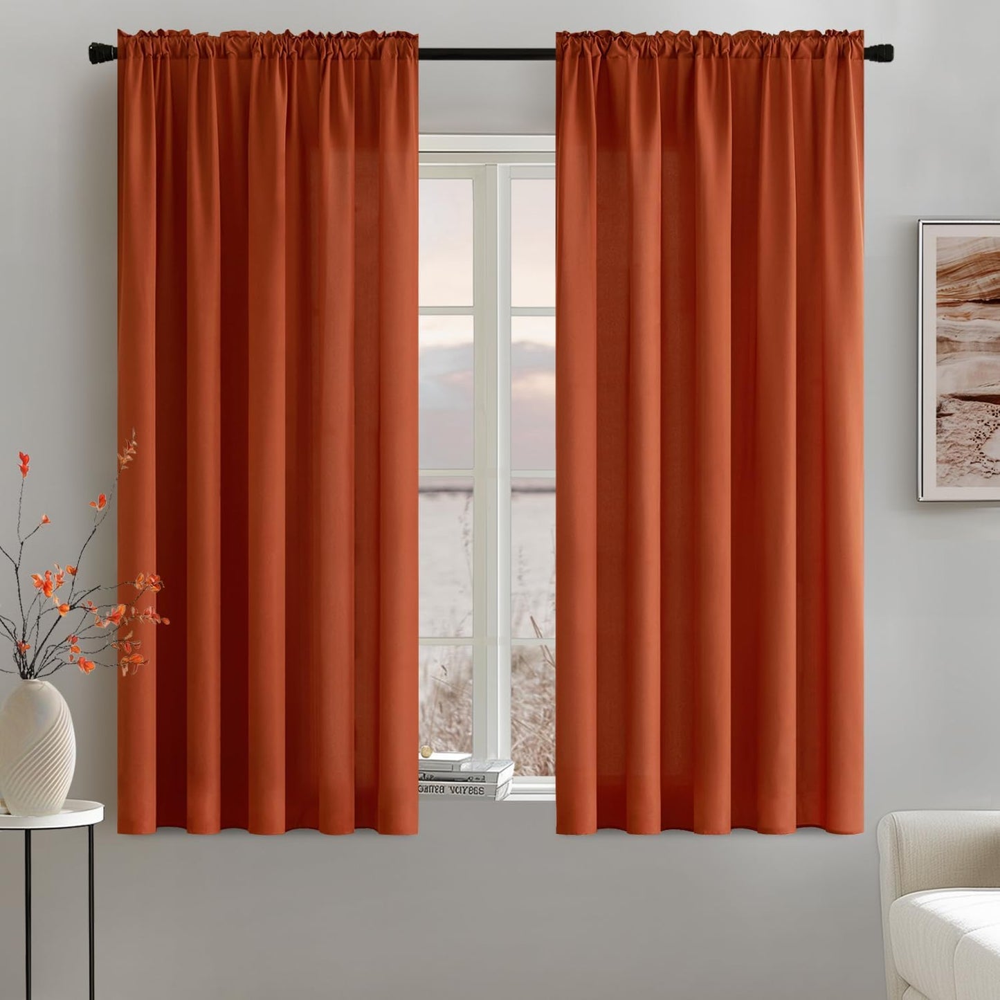 MIULEE Burnt Orange Privacy Sheer Curtains That Let Light in 63 Inches Long Non-See-Through Semi Sheer Curtain Light Filtering Window Curtains Drapes for Living Room Bedroom 2 Panels Set 42 X 63
