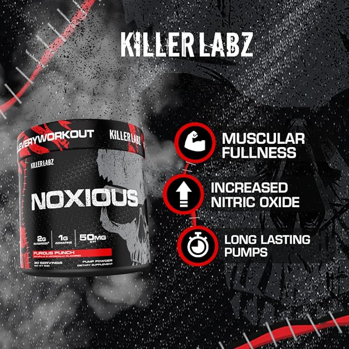 Noxious Extreme Nitric Oxide Booster Pump Pre-Workout Powder | Endurance and Muscle Building | 30 Servings (Furious Punch)