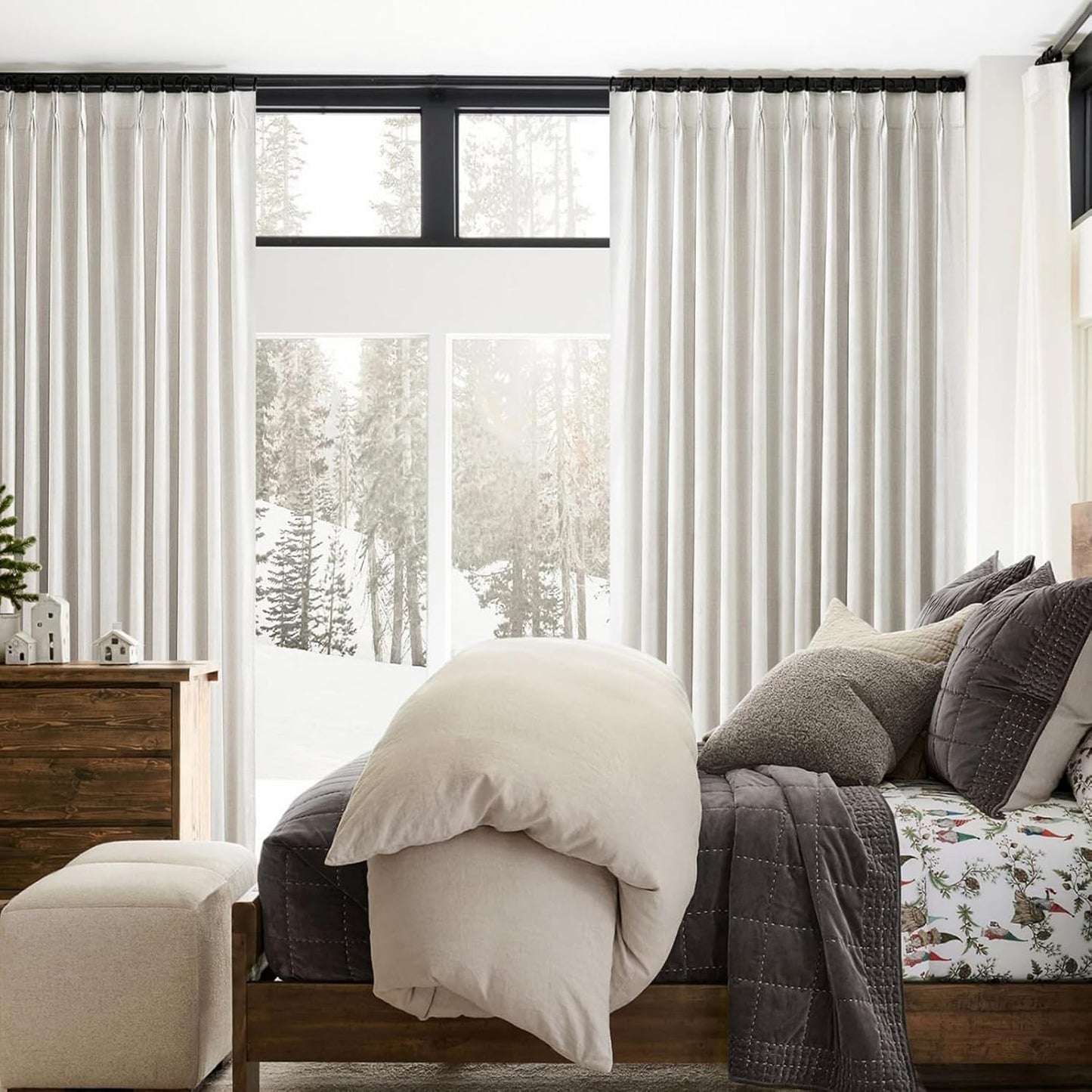 Unique 78 Inch Pinch Pleated Curtains Blackout for Bedroom 2 Panel Set, Neutral Cream Linen Blend Pleat Memory Trained Drapes Room Darkening Insulated Nursery Curtain Back Tab 40x78 Inches Window Burg