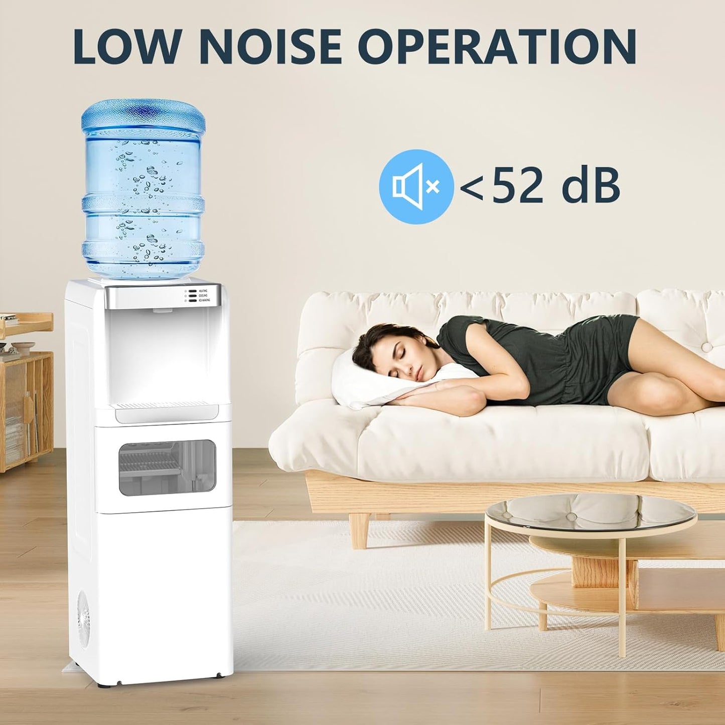 COWSAR 3-in-1 Water Cooler with Ice Maker, Hot & Cold Top Loading, Water Dispenser for 5 Gallon Bottle, 33LBS/24H Ice Maker with Child Safety Lock, White