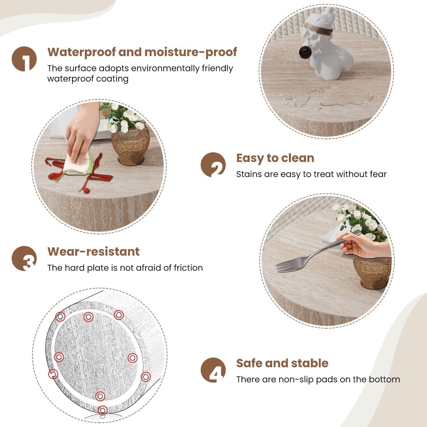 Round Nesting Coffee Table Set of 2 Modern Wood Coffee Tables Handcraft Drum Coffees Table Farmhouse Round Sofa Side Tables End Table for Living Room Small Spaces, No Assembling (Travertine)