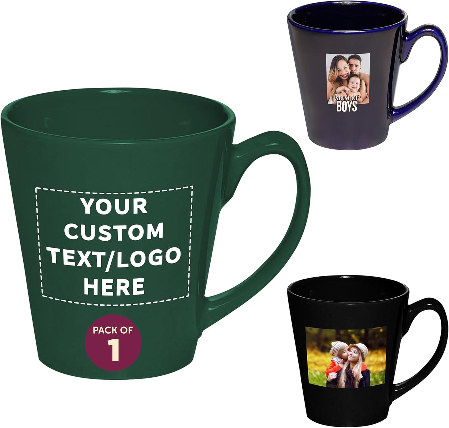 DISCOUNT PROMOS Custom Glossy Ceramic Latte Coffee Mug 12 oz. Set of 1, Personalized Bulk Pack - Perfect for Tea, Espresso, Cappuccino, Hot Cocoa - Green