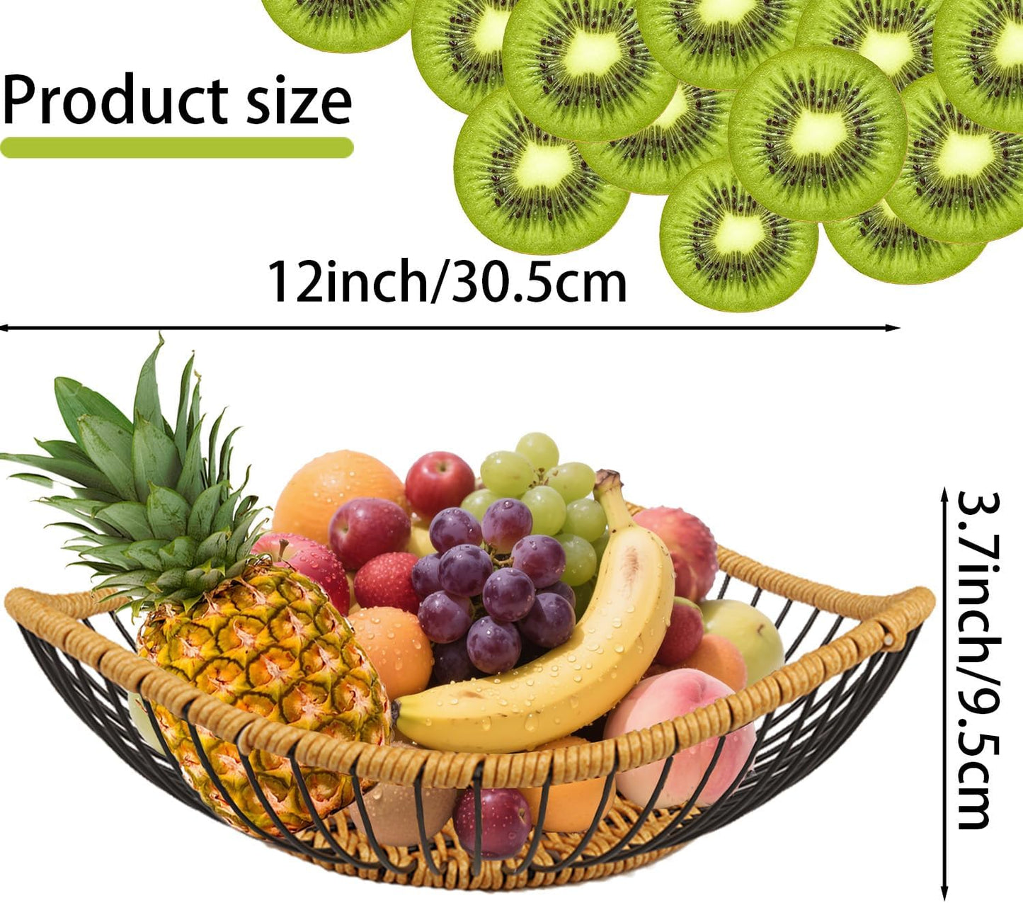 Vine Woven Iron Fruit Bowl, Metal Wire Fruit Basket, Vegetable Drain Basket, Storage Baskets for kitchen counter, countertop,Snacks, Candy, Bread,Cosmetics,Table decorative(12 x 3.7 Inches)