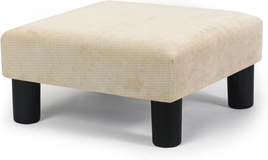 Joveco Small Foot Rest Stool Ottoman, 15" Fabric Square Footstool Upholstered Footrest for Chair, Under Desk, Office, Living Room, Wheat