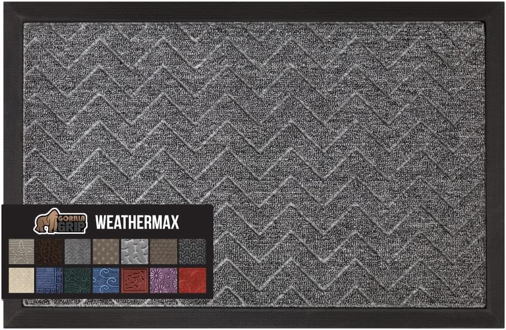 GORILLA GRIP All-Season WeatherMax Doormat, 72x24, Durable Natural Rubber, Stain and Fade Resistant, Low Profile, Indoor Outdoor Door Mats, Easy Clean Patio Entrance Mat, Steel Chevron