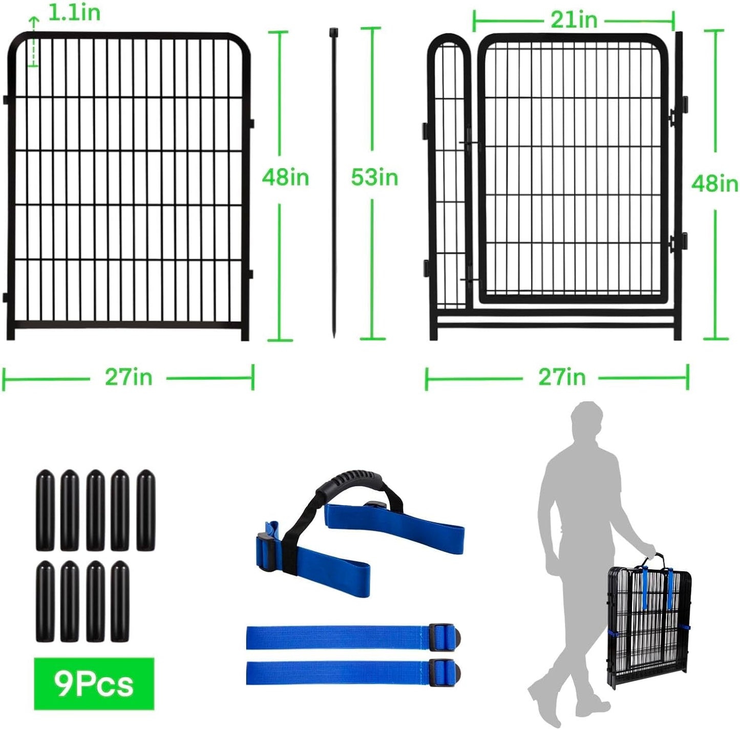 Tall Garden Fences and Borders for Dogs, 48 inch High Garden Fence, 8 Panels Total 17.7 Ft, 21 in Wide Low Threshold Gate. Modular Fencing, Dog Fence Outdoor for Yard. Vegetable Garden Fence