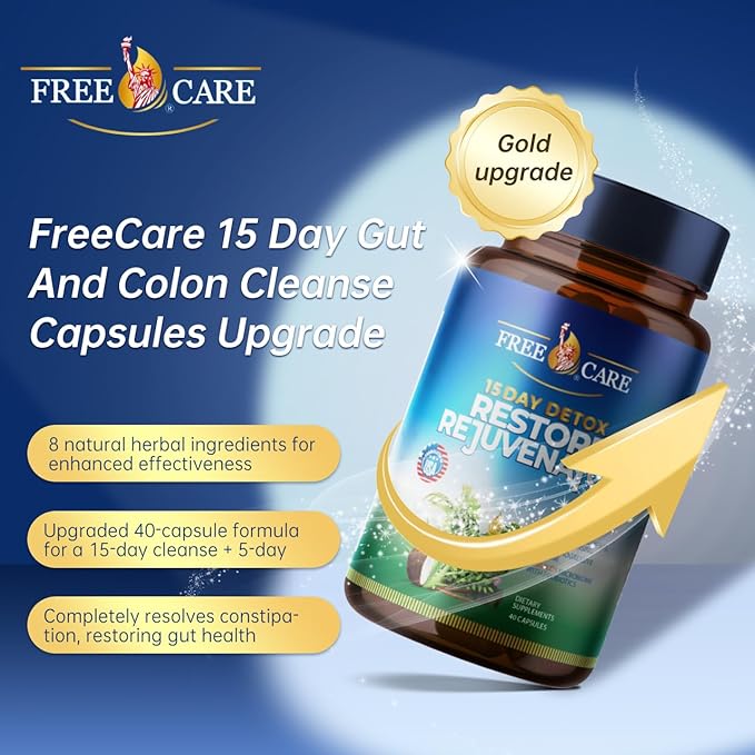 FreeCare 15 Day Gut Cleanse, Colon Broom Cleanser & Detox for Weight Loss, Best Weight Loss Pills for Women & Men, Laxatives for Weight Loss Fast, Super Colon Cleanse Products, 40 Capsules, 2 Daily