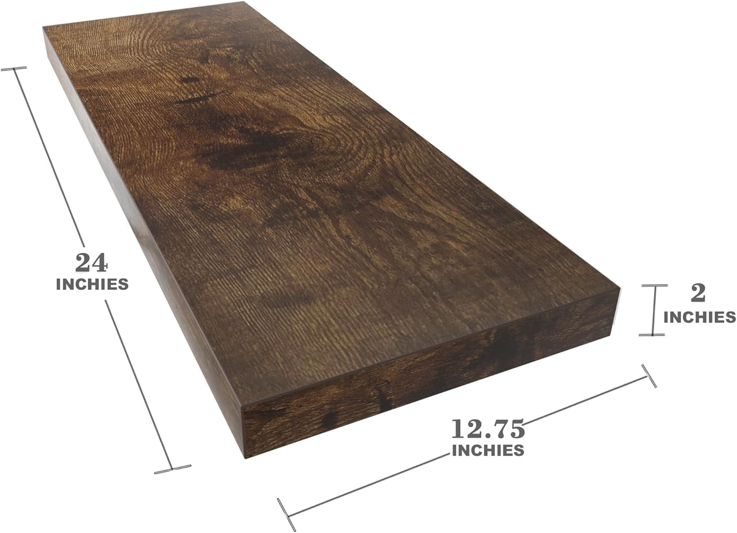 Large Floating Shelves for Wall Set of 2 Wooden Wall Shelves 24 in x 12.75 in x 2 in Room Decor Long Shelf with Invisible Wall Mount Bracket for Bedroom Kitchen Living Room Rustic Brown