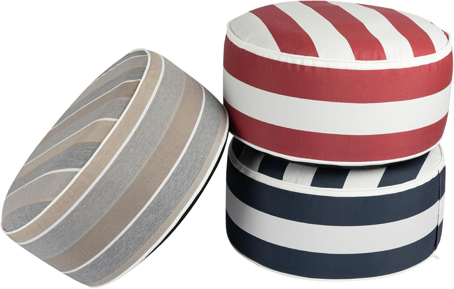 FUNHOME Inflatable Outdoor Ottoman with Air Pump,20"x9" Portable Patio Pouf,Water Resistant,Fade-Resistant,Round Blow Up Footrest Stools for Home Garden Camping Travel(Gray Stripe)