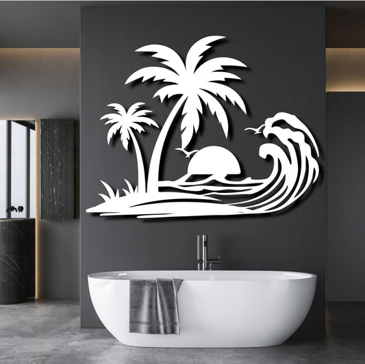 Palm Tree Metal Wall Decor,Palm Tree Metal Wall Art,Metal Palm Tree,Metal Palm Tree Wall Decor,Tropical Metal Wall Art,Beach Wall Decort,Metal Wall Decor (style 1,white,30 L" x 23 W" / 76 x 60 cm)