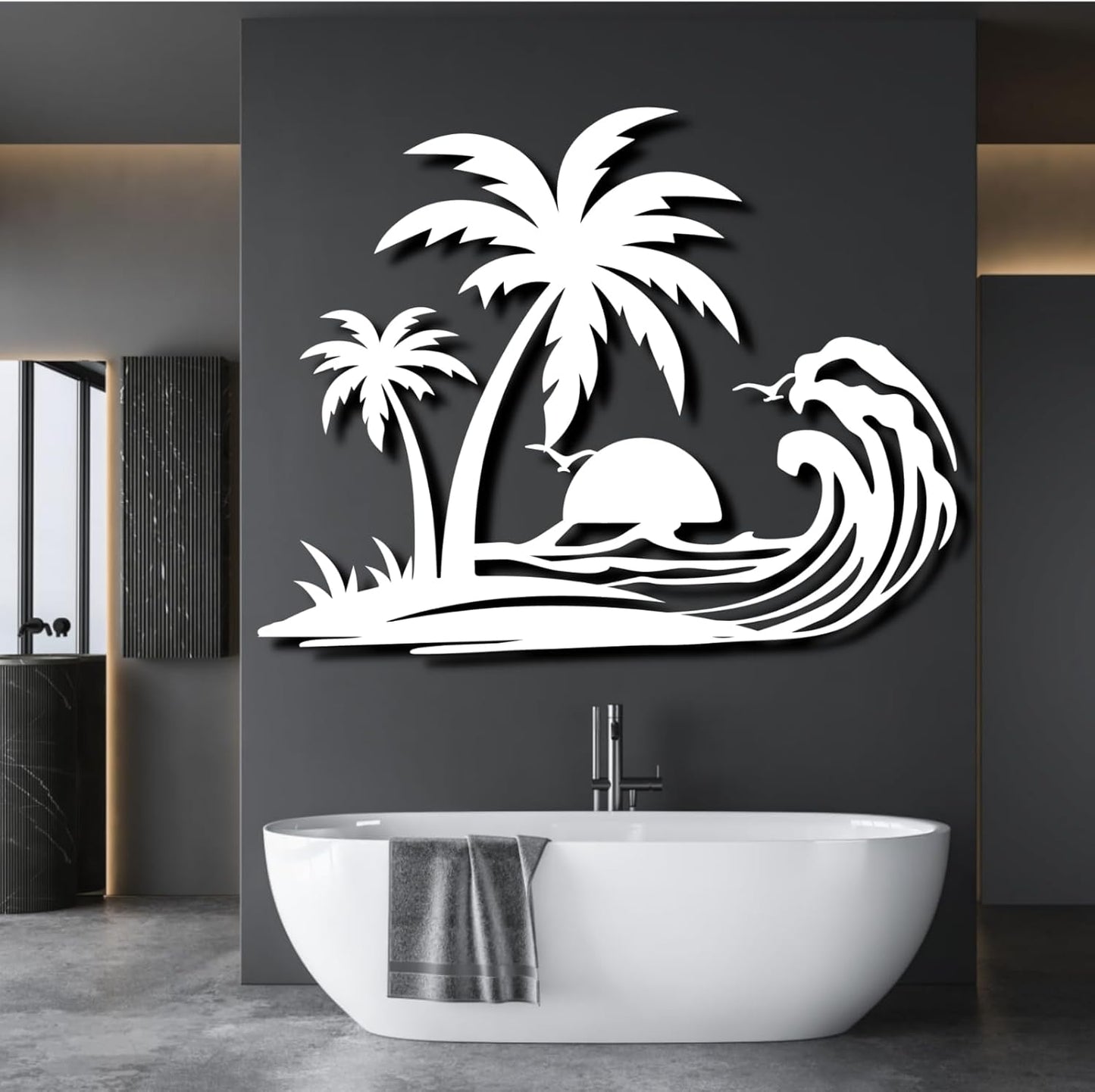 Palm Tree Metal Wall Decor,Palm Tree Metal Wall Art,Metal Palm Tree,Metal Palm Tree Wall Decor,Tropical Metal Wall Art,Beach Wall Decort,Metal Wall Decor (style 1,white,24 L" x 19 W" / 60 x 47 cm)