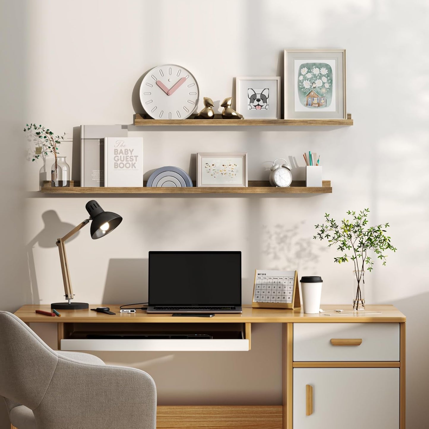 Floating Shelves for Wall, Picture Ledge Shelf 36 Inch Solid Wood Set of 2, Rustic Wall Shelves with Lip, Kids Bookshelf, Photo & Picture Live Edge Floating Shelves for Bedroom, Living Room, Kitchen