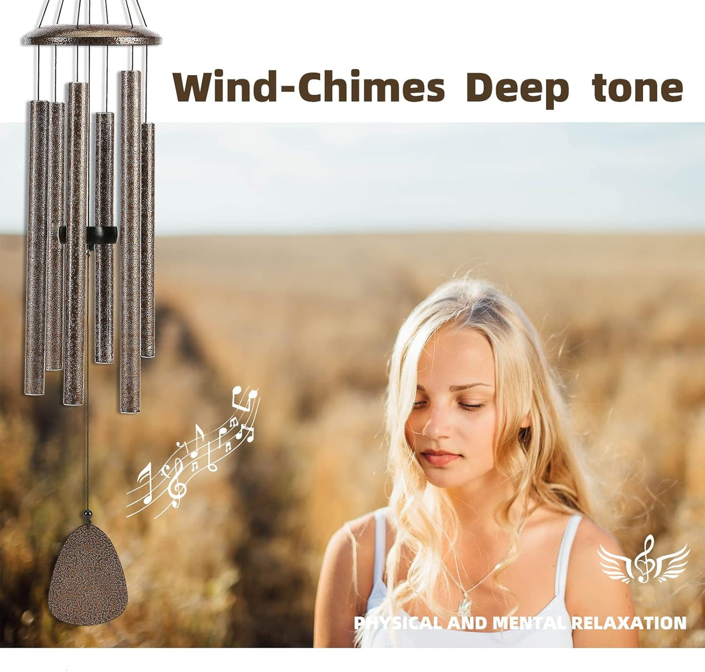 Wind-Chimes-Outdoor-Deep-Tone, Large Soothing Melodic Tones Windchimes, Wind Chimes for Outside, Memorial Wind Chime Best Gift for Mom Women Grandma Neighbors(32" Brown Coated Aluminum)