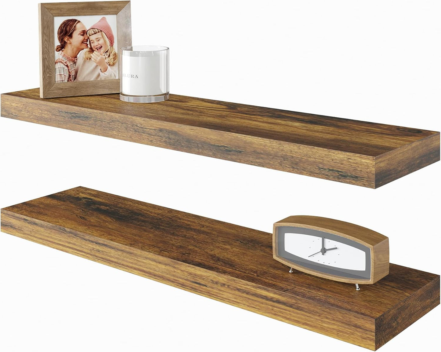 BAMEOS Floating Shelf,Wall Shelf,Decor Wall Mounted Shelves,Hanging Shelf Set L24xW6 for Bathroom Kitchen Living,Kitchen,Room Bedroom Storage, Rustic Brown