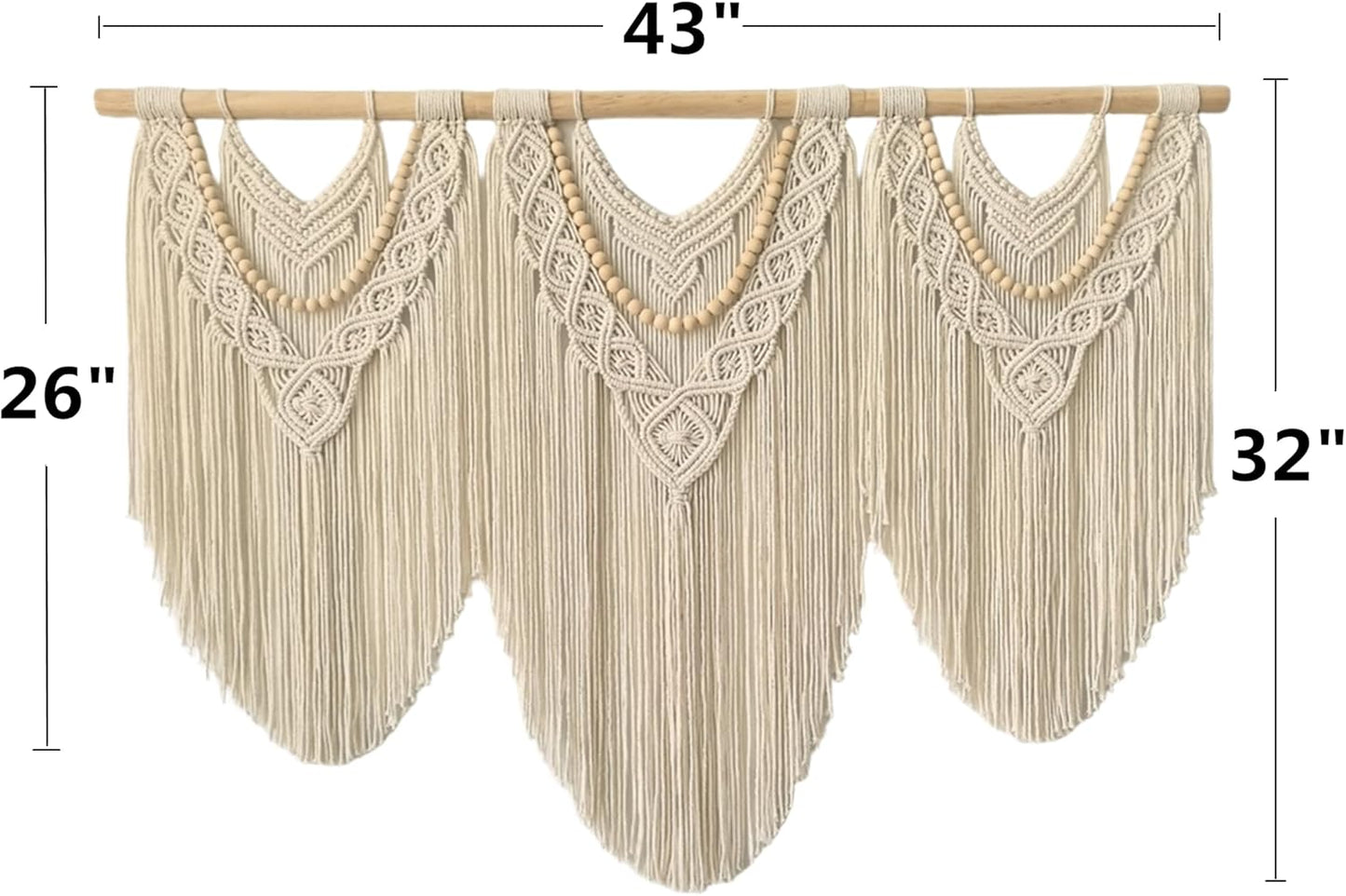 large macrame wall hanging - Boho Tapestry Macrame Wall Decor Art- Chic Bohemian Handmade Woven Tapestry Home Decoration for Bedroom Living Room Apartment Wedding Party - 43"x32" (Beige-Wood Bead)