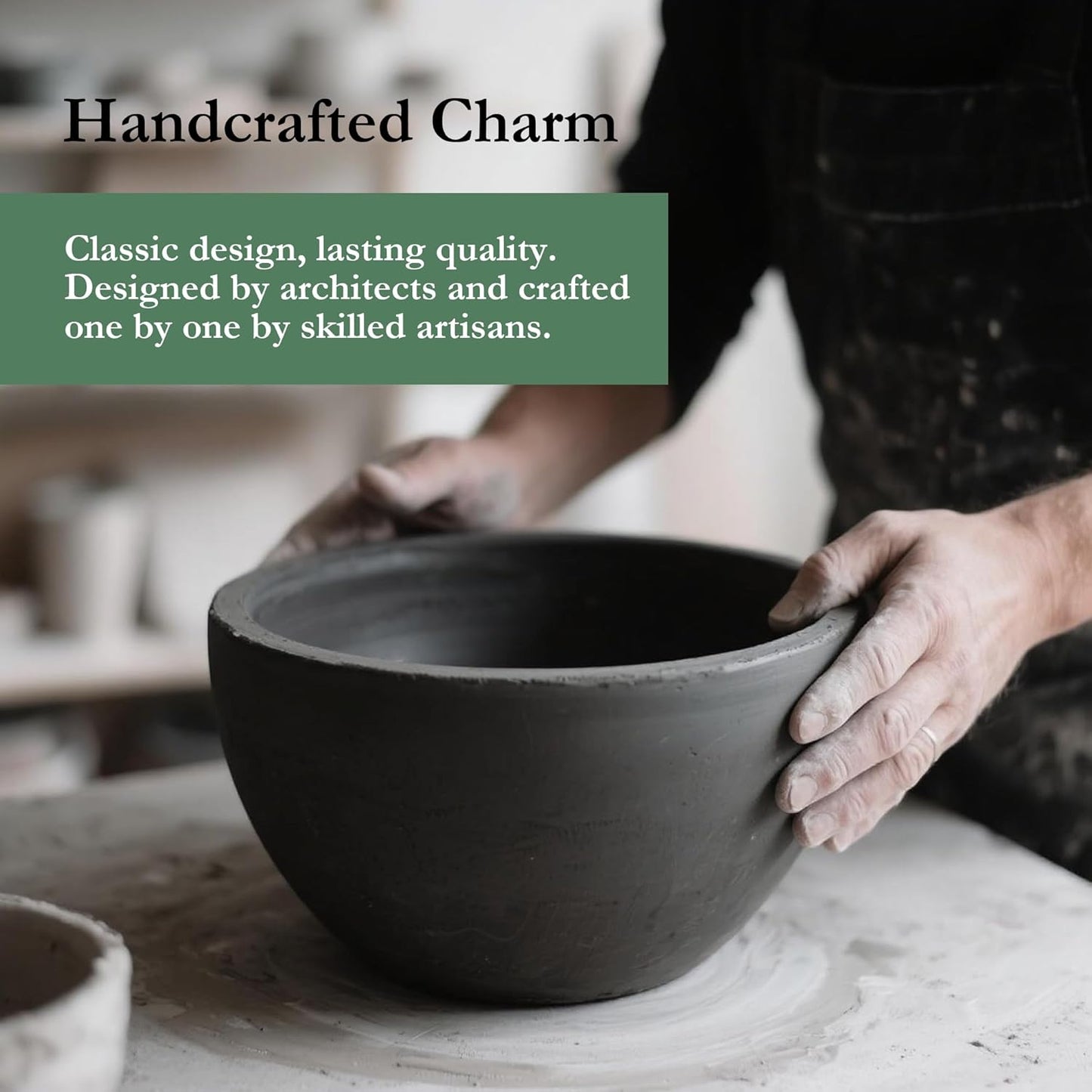 Worth Garden Large Round Planter – 14.5" Dia x 17.5" H Lightweight Magnesium Oxide Cement Plant Pot with Texture – Raised Pattern Concrete Look – Drainage Hole – Indoor & Outdoor Use - Black Gold