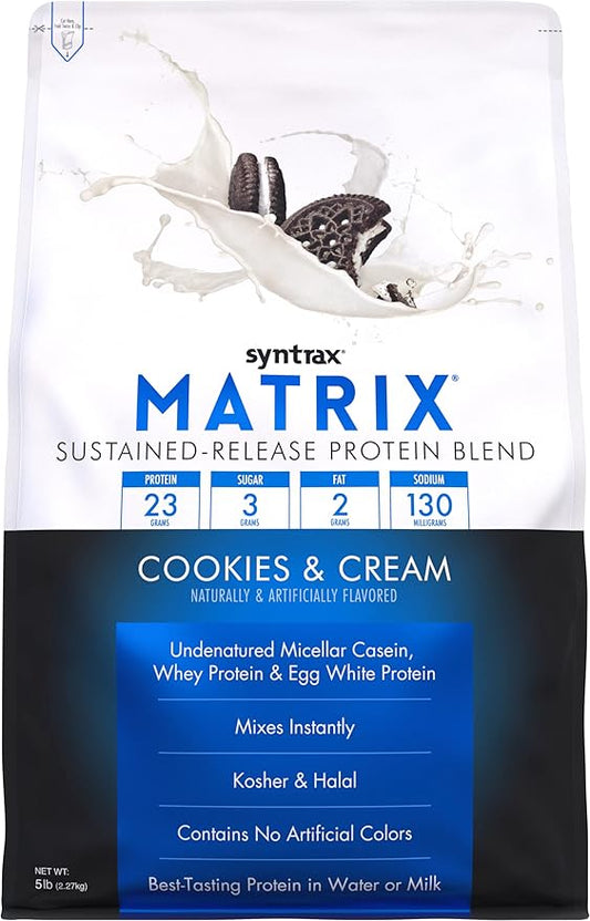 Syntrax Nutrition Matrix Protein Powder, Sustained-Release Protein Blend, Real Cookie Pieces, Cookies & Cream, 5 lbs