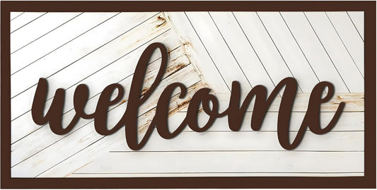 Welcome Sign - Large Rustic Wooden Wall Decor for Farmhouse Living Room, Entryway, or Foyer | 32"x16" Hanging Wall Art
