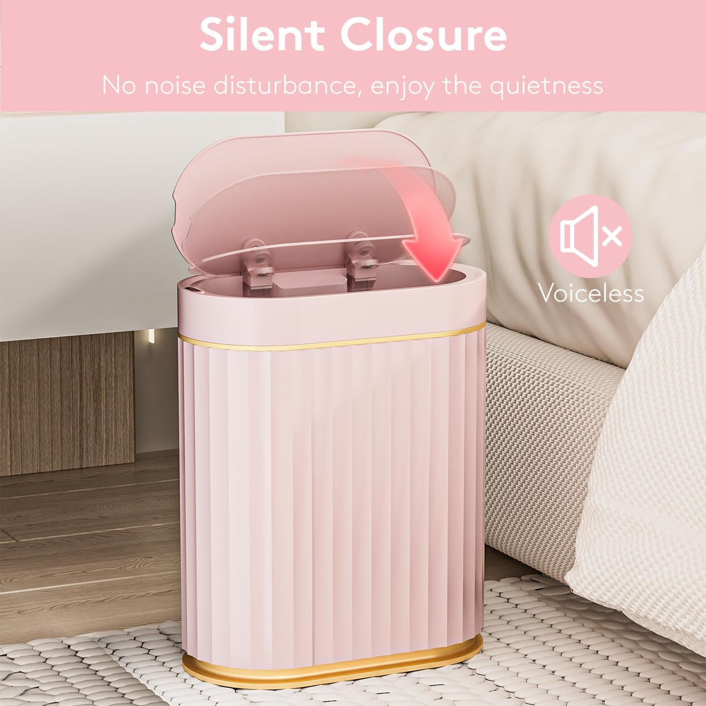 ELPHECO Sensor Trash Can 2 Gallon Waterproof Motion Sensor Trash Can, Automatic Bathroom Trash Bin, Slim Garbage Can for Dorm Room(Pink, 2 Gallon)