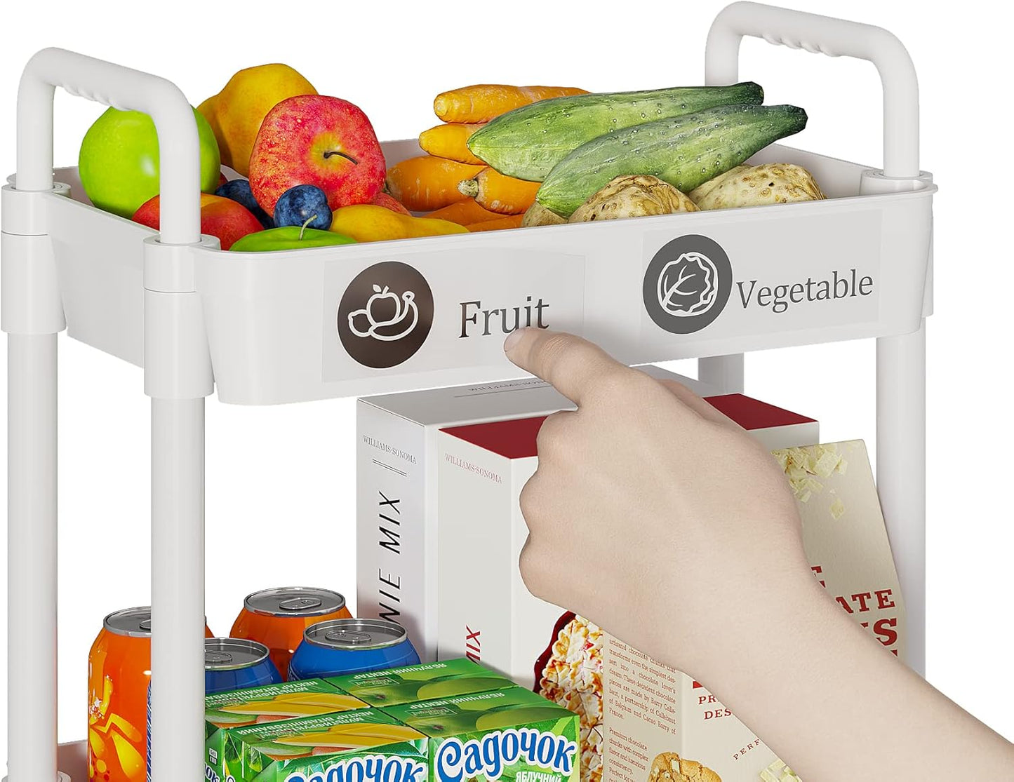 Laiensia 4-Tier Storage Cart,Multifunction Utility Rolling Cart Kitchen Storage Organizer,Mobile Shelving Unit Cart with Lockable Wheels for Bathroom,Laundry,Living Room,With Classified Stickers,White