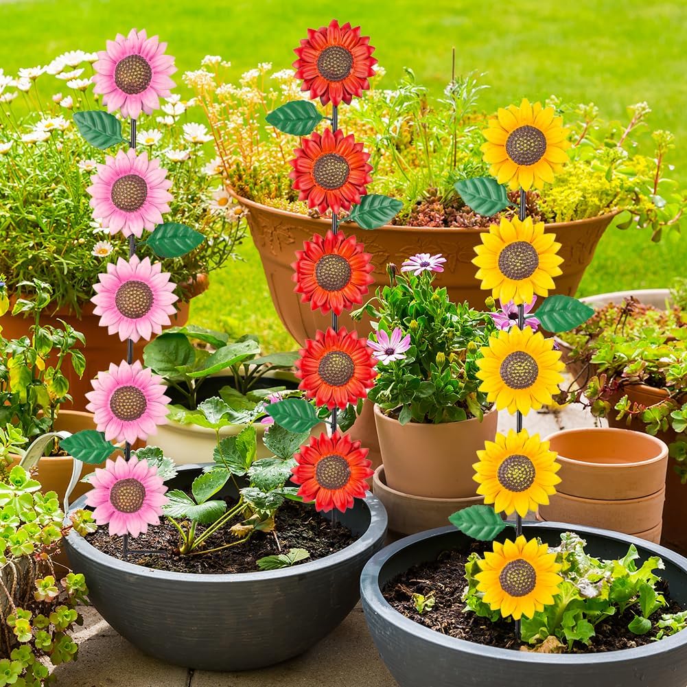 3 Pack Sunflowers Garden Stakes Decor,Metal Yard Art Decorative Garden Stakes,Metal Flowers Spring Garden Decor for Outside,Landscape,Patio(22.6 * 4.7IN)