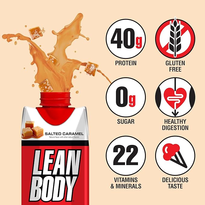 Lean Body Ready-to-Drink Salted Caramel Protein 40g Protein, 0 Sugar, 22 Vitamins 17 Fl 12)