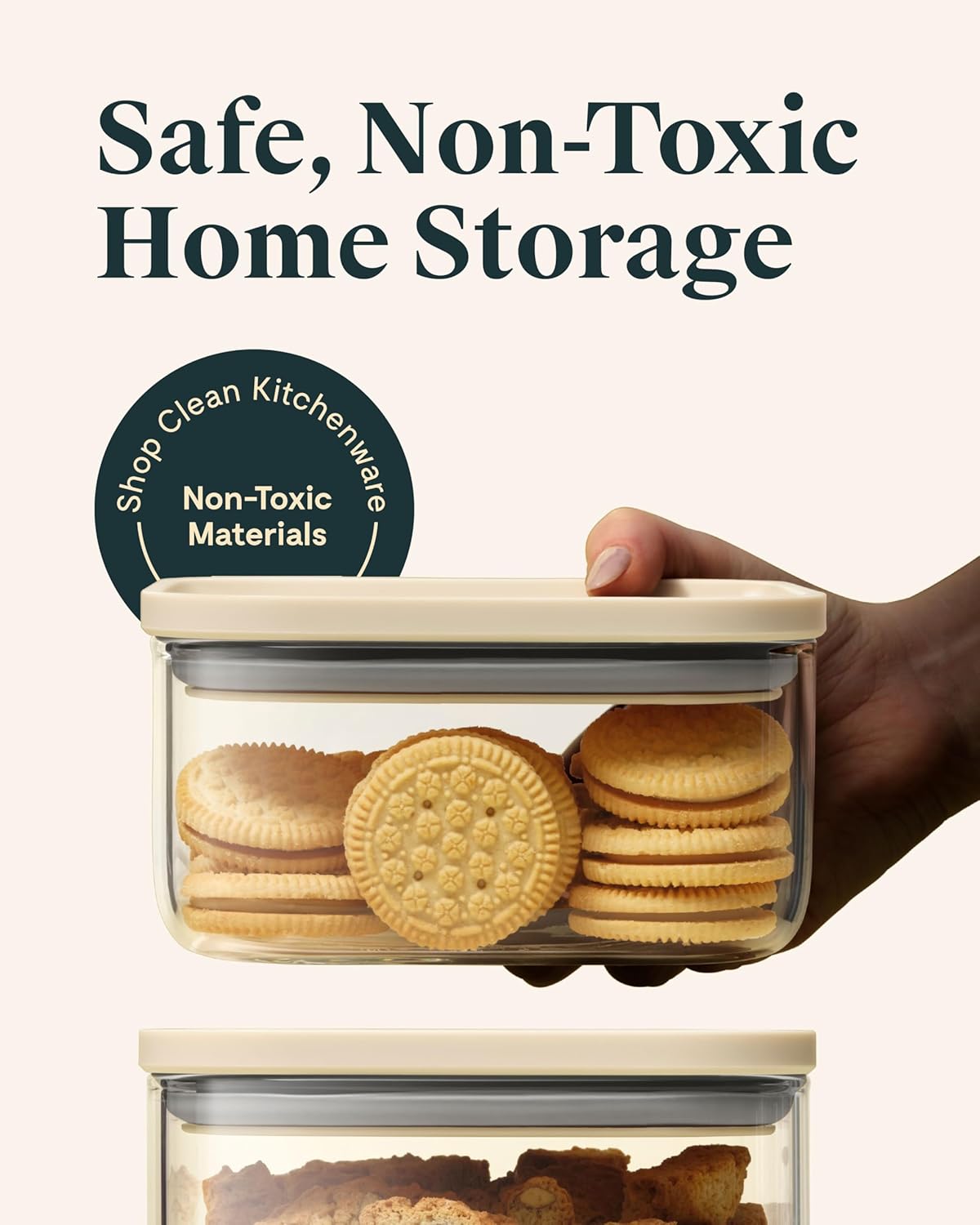 Caraway 1qt Glass Airtight Food Storage Container with Lid – Non-Toxic, BPA-Free Kitchen Storage Container – Stackable, Space-Saving Airtight Container for Dry Goods and More - Sage