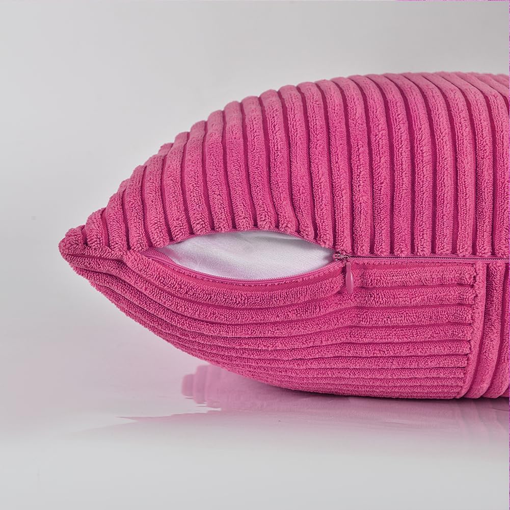 Fancy Homi 2 Packs Hot Pink Euro Decorative Throw Pillow Covers 26x26 Inch for Couch Bed Sofa, Rustic Farmhouse Boho Home Decor, Soft Corss Corduroy Patchwork Textured Square Cushion Case 66x66 cm