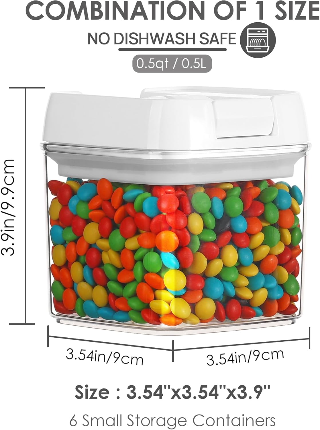 Vtopmart 6 PCS Airtight Food Storage Containers, BPA Free Plastic Snack Containers with Easy Lock Lids, for Kitchen Pantry Organization and Storage, Include 24 Labels, 0.5L