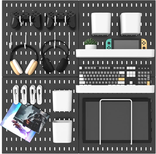 Pegboard Combination Kit, 25.2" x 25.2" Wall Mounted Storage Set with 4 Pegboards & 20 Accessories Hanging, Peg Boards Organizer