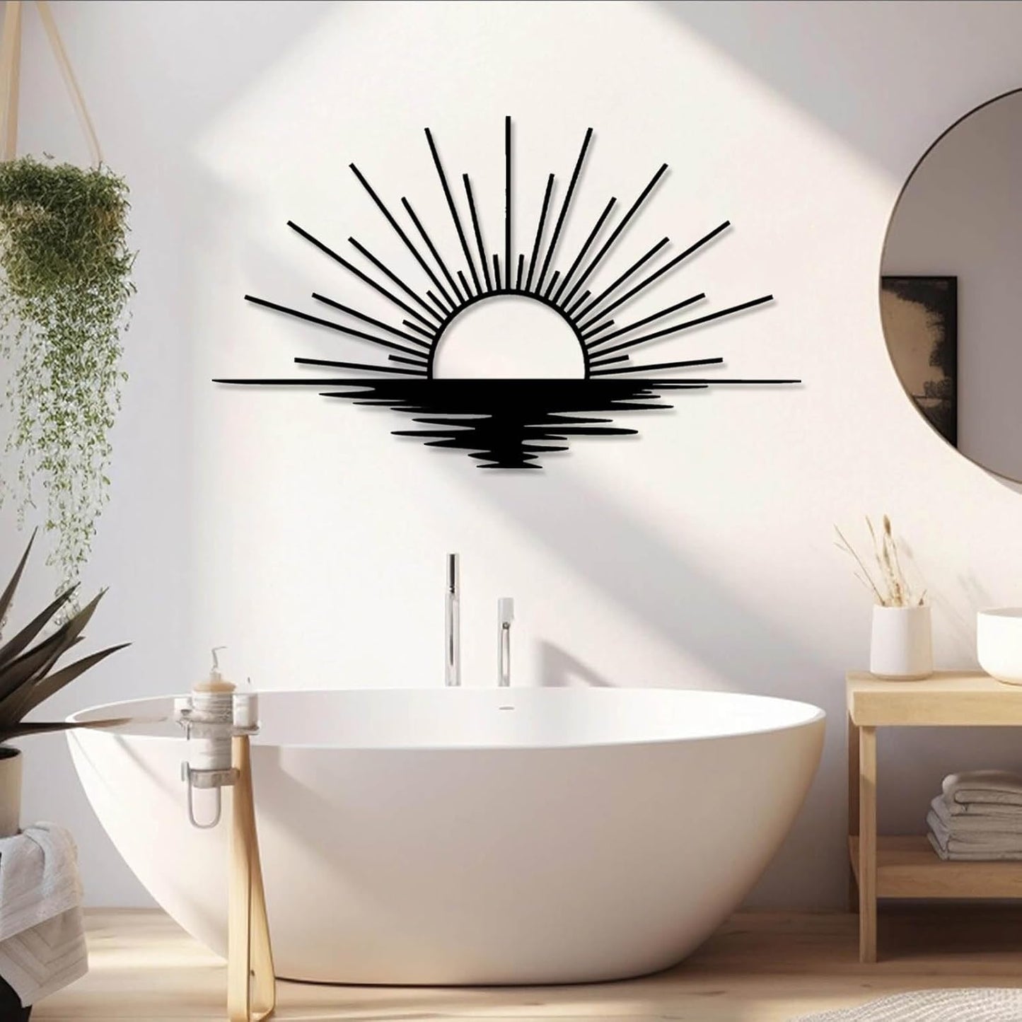 Sunrise Metal Wall Art, Metal Sun Wall Decor, Sun Outdoor Wall Art, Abstract Sunrise Wall Decor, Boho Home Hanging, Living Room Wall Hanging (Gold, 41"x25"/105x63cm)